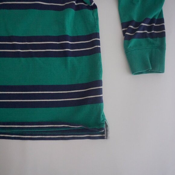 Lands' End Green Blue Stripe Rugby 100% Cotton Long Sleeve Preppy Polo Shirt L - Picture 5 of 9